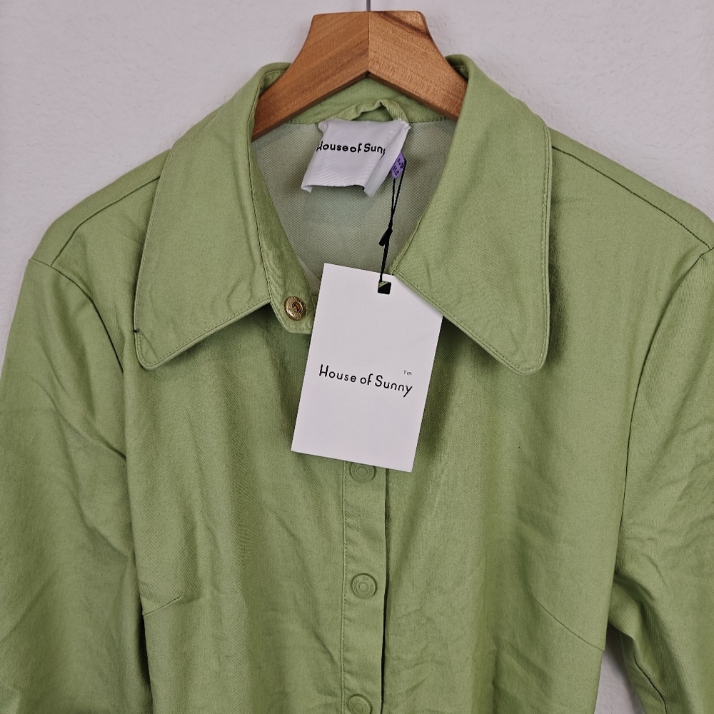 House Of Sunny NWT Golden Years Lime Green Belted 3/4 Sleeves Jumpsuit Sz 8 - Picture 10 of 15
